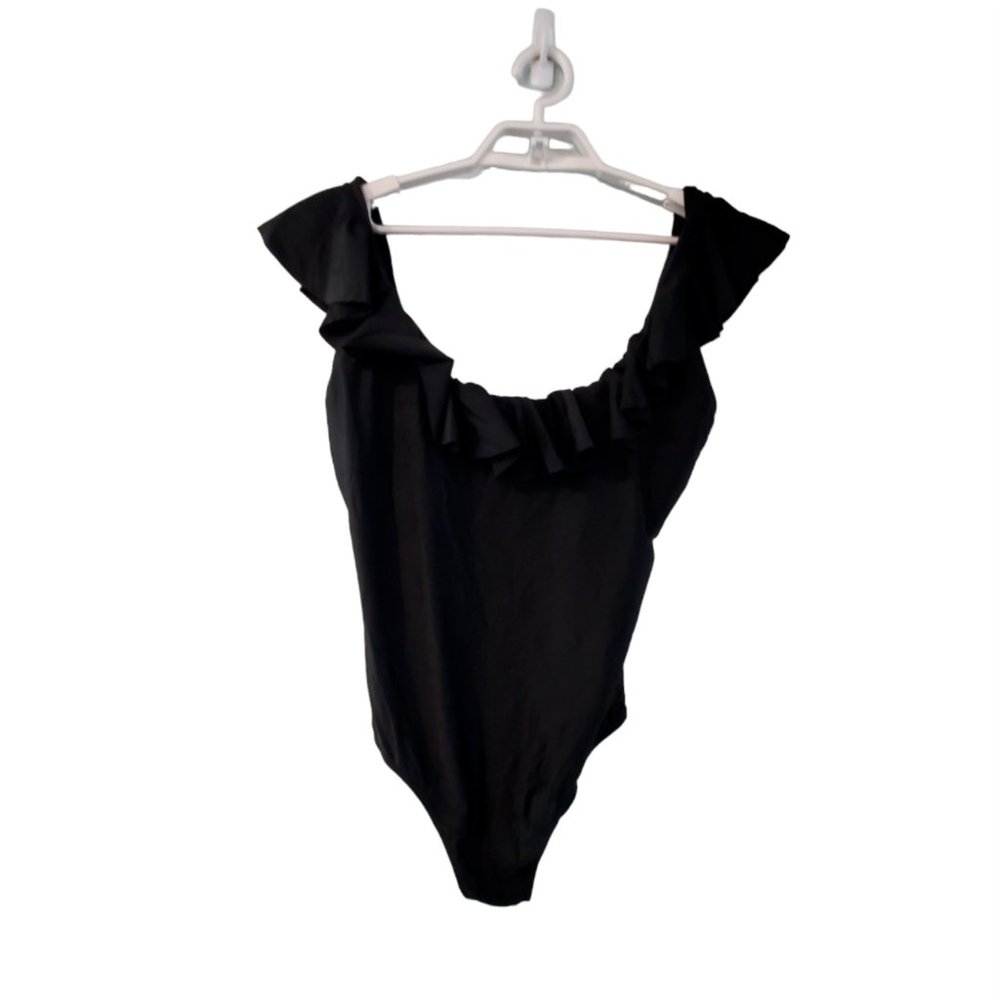 J Crew ruffle scoopback swimsuit womens size 16 one piece black Holiday …